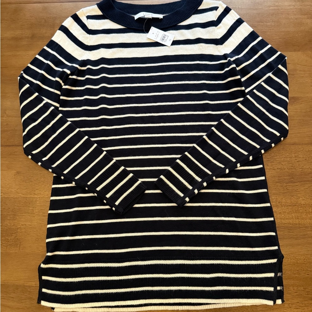 LOFT NWT size XS navy and white striped sweater.
